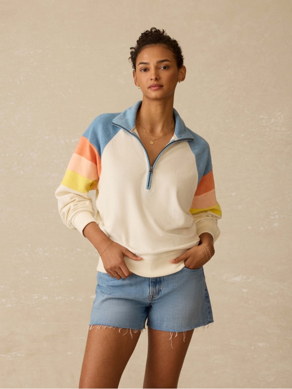 Faherty Cabana Towel Terry Quarter Zip In Sunrise Sail Size XL